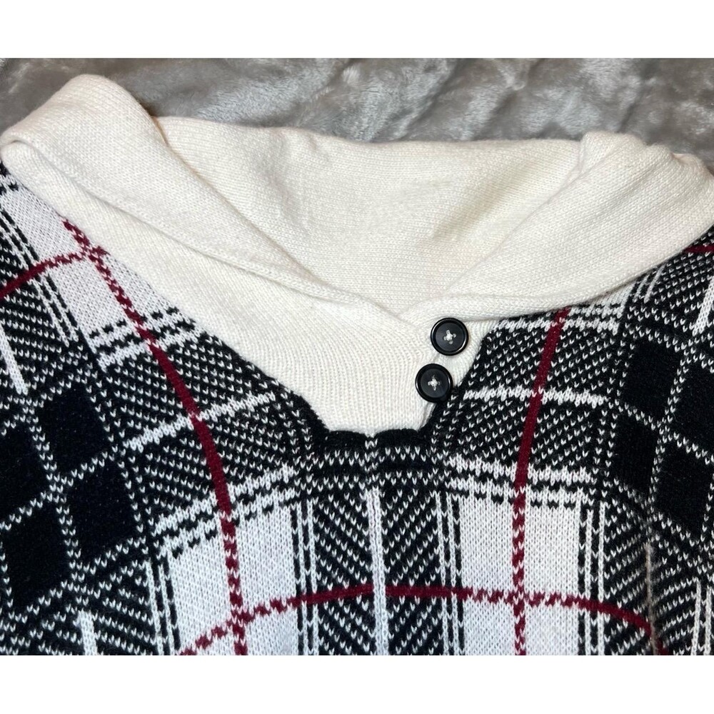 Talbots Womens Size Large Plaid Poncho Sweater Knit Lambswool Blend Cozy Winter - Picture 6 of 12